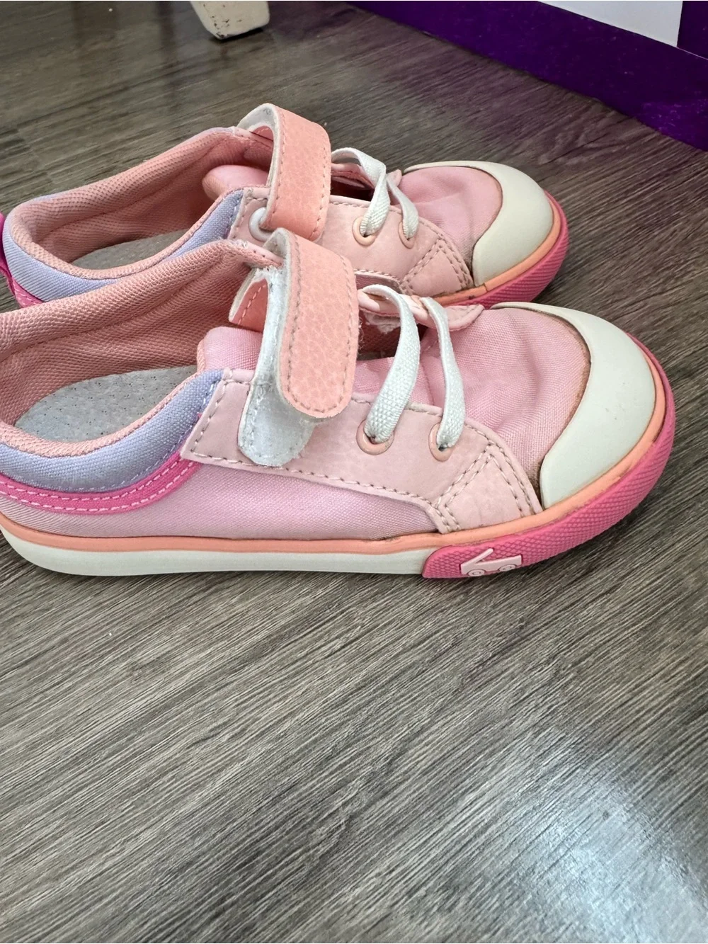See Kai Run Pink and White Toddler Sneakers with Hook-and-Loop Strap